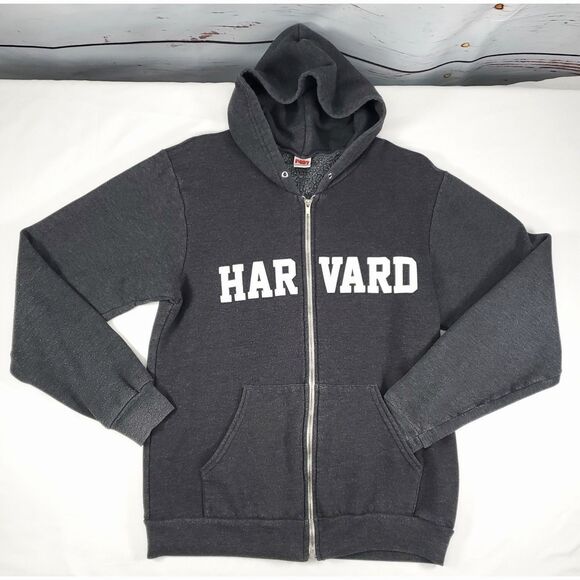 American Apparel F497 Gray Harvard Sweatshirt Hoodie Full Zip University School - Picture 1 of 6